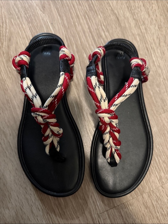 H&M Shoes - H&M Black Sandals with Red and Cream Braided Straps